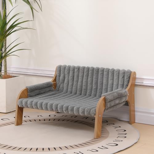 NICEME Elevated Wooden Cat Sofa Bed, Small Raised Cat Furniture with Replaceable Washable Warm/Cool Cushions for Indoor Cats (Grey, S) - Image 7