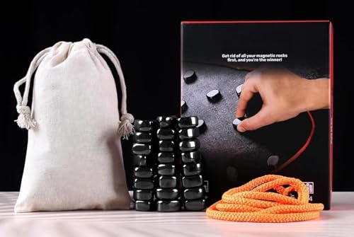 Image of Awestuffs Magnet Game with 20 Magnetic Stones, 2 Strings & a Portable Storage Bag, Magnet Chess with Stones, Gifts for Kids, Teens & Adults, 2-4 Players