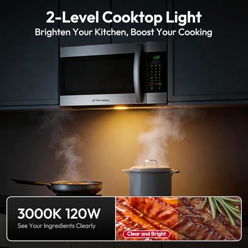 Image of 30 inch Over the Range Microwave Oven, ThermoMate 1.7 Cu. Ft Capacity Microwave Over the Stove with One Touch, 1000 Cooking Watts, 300 CFM Venting, 2-Level Cooktop Light, Stainless Steel
