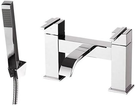VeeBath Chester Square Spout Monobloc Double Lever Bath Shower Mixer Tap Bathroom Tub Filler Brass Faucet with Shower Head - Chrome