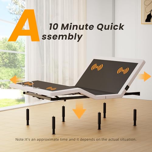 Image of Adjustable Bed Frame Queen with Massage, Wireless Remote, Head Foot Incline, USB, Underbed Light Easy Assembly, Zero Gravity, Bed Frame Basic with Quiet Motor