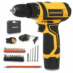 TOMAHAWK? T 7600-S Cordless Screwdriver & Drill Set, 25pcs - Compact and Powerful, Light weight, 1350 RPM - Reversible switch, Adjustable Torque, 10mm Chuck, 1x1.5Ah Battery for Drilling Wood, Metal