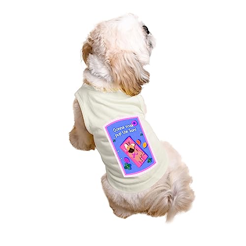 Image of Ruse Gonna Soak Pup the Sun Printed Dog Round Neck Sleeveless Vest Tank T-Shirt /Tees Apparel /Clothes /Tees Gift for Dogs((White / /XXS (Chihuahuas, Papillons)