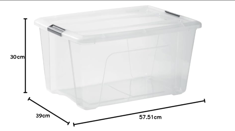 Iris Ohyama Aufbewahrungsboxen mit Deckel, 45L, 4er-Set, Silber, Sicherer Verschluss, Stapelbar, Griffe, Schlafzimmer, Schrank, Büro, Organisation, BPA-freies Plastik, Ordnungsboxen, NTB-45