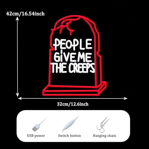 Image of GNVETZLL Halloween Neon Sign for Wall Decor Halloween Tombstone Neon Light Creeps Ghost LED Light up Sign for Party Gift Trick or Treat Party Backdrop