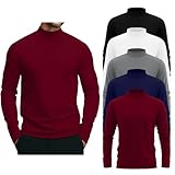 August Alley 5 Pack Men's Mock Turtleneck Shirts, Long Sleeve Tops Pullover Basic Casual Slim Fit Lightweight T-Shirts Pack(Black, White, Light Gray, Navy Blue, Wine Red,Large)