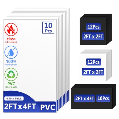 IMXPW Premium PVC Smooth Drop Ceiling Tiles 2ft x 4ft - Waterproof, Fire-Rated, Washable, Drop in Installation - No Rot, No Sag, 10-Pack Cover 80 Sq. Ft, White