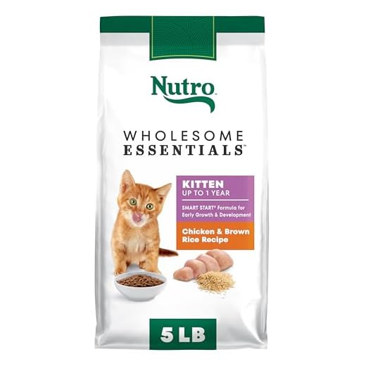NUTRO WHOLESOME ESSENTIALS Natural Dry Cat Food, Kitten Chicken & Brown Rice Recipe Cat Kibble, 5 lb. Bag