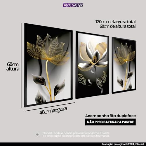 Quadros Decorativos Luxo Flor De Luz Ouro Preto Luxo Sala Hall
