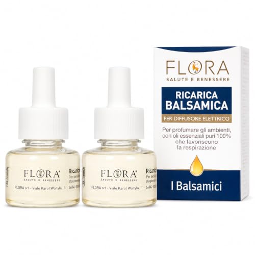 Flora Bio Ricarica Balsamica per Diffusore, pack da 2, Oli Essenziali 100% Naturali, Garofano, Abete Rosso, Menta, Pino, Purificante, Per Ambienti Domestici, 50 ml, 2 unità
