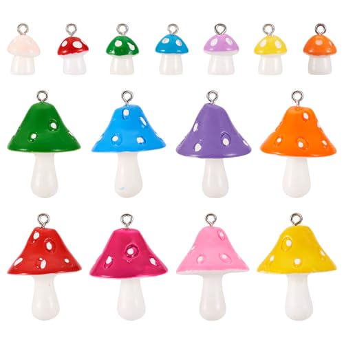 Bestewelry 30 Pcs Mushroom Resin Pendant Sets with Loop Colorful Mushroom Resin Charms Cute Jewelry Pendants for DIY Necklace Earrings Crafts