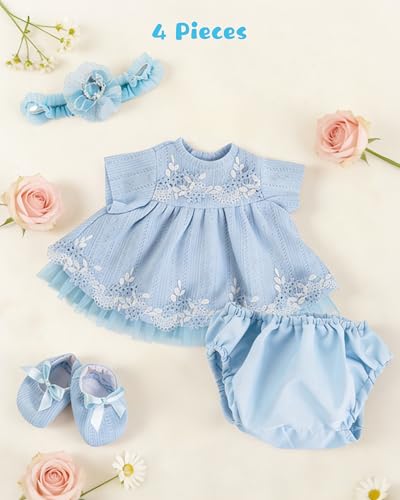 Image of EKOKIZ Reborn Baby Dolls Clothes Girl Blue Baby Doll Clothes 17-20 Inches Doll Outfits and Accessories for Newborn Girl