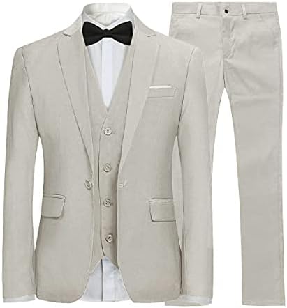 YFFUSHI Men's Slim Fit 3 Piece Suit One Button Business Wedding Prom Suits Blazer Tux Vest Trousers