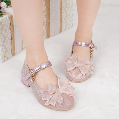 Sawimlgy Girls Sparkle Dress Shoes Toddler Glitter Princess Heels Kids Bows Mary Jane Girl Shoes for Wedding Party Dance Costume Easter2