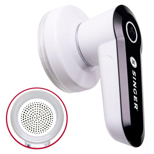 SINGER Compact Fabric Shaver and Lint Remover | Portable, Battery Operated Device with 3 Stainless Steel Blades & Detachable Lint Catcher
