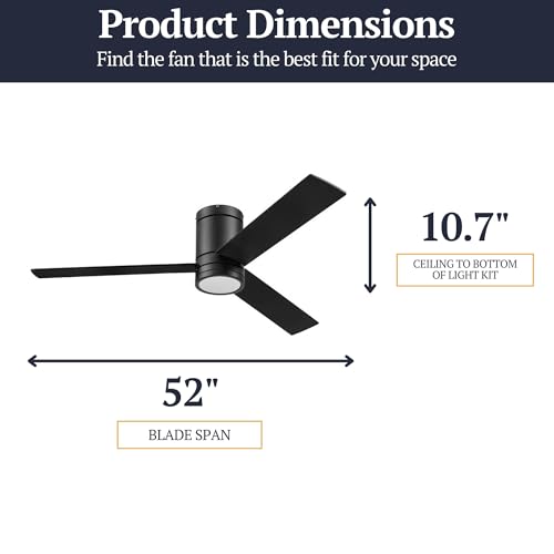 Prominence Home Espy Modern 52 Inch Ceiling Fan with Light, LED, Remote Control, Flush Mount Indoor Fan with 3 Blades, Matte Black and Honey Birch Blade Finish Options, Matte Black (51464-01) thumbnail 7