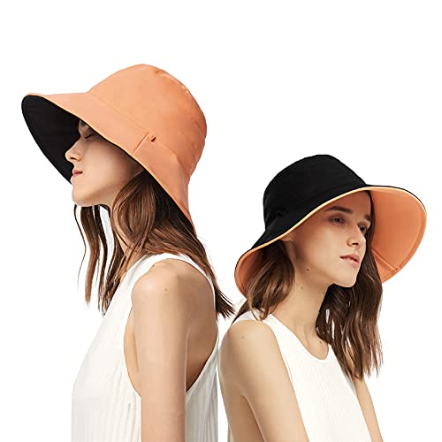 Oz Smart 2 In 1 Sun Hat For Women, Wide Brim Double-Sided Reversible Bucket Hats Certified Upf 50+ Uv Protection (Orange/Black) #TOP1
