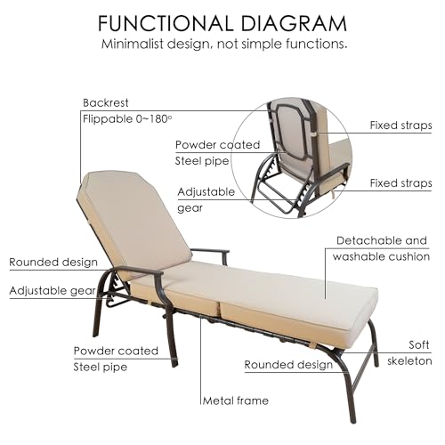 Kozyard Maya Chaise Lounge - Outdoor Patio Recliner Chair, Comfortable Patio Lounge Chair, Elegant Chaise Lounge Chair for Relaxation, Perfect Outdoor Recliner Chair (Tan) - Thumbnail 5