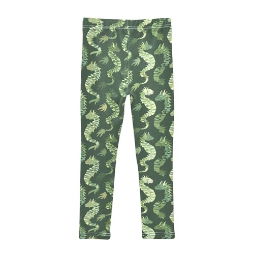 Cartoon Dragon Green Girls Leggings Athletic Pants Tights Stretch Bottom2
