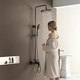 DESIGN MODERNE - La colonne de douche comprenant un pommeau de douche, une douchette multifonction et un robinet de douche apparent est un véritable accroche-regard dans votre salle de bain. L'ensemble de douche à effet pluie au design noirs'harmonise bien avec les styles domestiques et se marie bien avec les robinetteries de douche noir. La pomme de douche ronde a l'air moderne et peut pivoter librement.