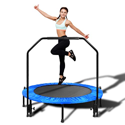 MOVTOTOP Indoor Trampoline 48 Inch, Folding Fitness Trampoline with Adjustable Handrail and Safety