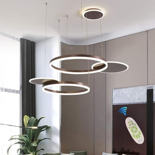 Lustre LED suspendu dimmable avec hauteur réglable et design moderne à 5 anneaux
