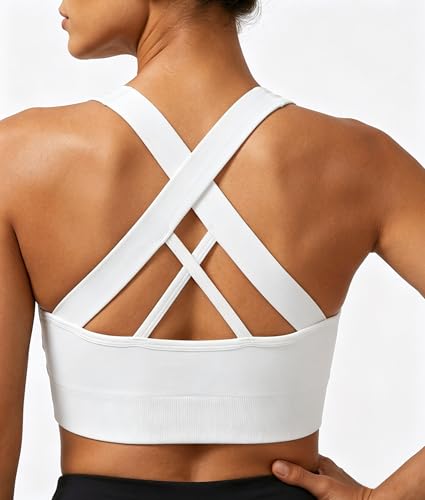 Image of Double Couple Sports Bras for Women Padded High Impact Seamless Criss Cross Back Workout Tops Gym Activewear Bra Large