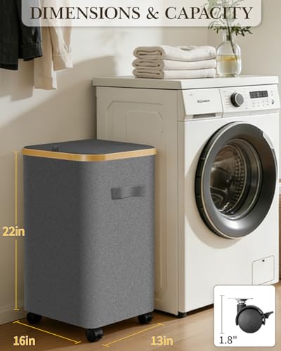 Image of Laundry Hamper with Wheels, 75L Large Clothes Hamper with Removable Inner Bag, Collapsible Dirty Clothes Basket for Dorm, Rolling Dirty Clothes Basket for, Bedroom, Bathroom, Laundry Room
