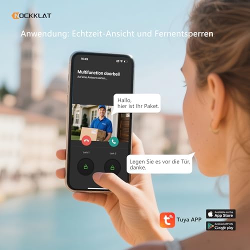 Bild 3 - WLAN 2 draht Video-türsprechanlage mit Kamera IP65, 1080p HD, 7 Zoll Touchscreen, Entriegelung familienhaus per App/Swip karte, Bewegungserkennung,Nachtvision, lokale Wetterinformationen