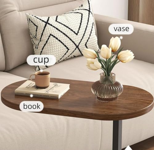 Image of Owme Adjustable Table Stands Couch Side Table, Swivel TV Tray Table, 360 Top Moving C-Shaped End Table, Small Center Table for Home Office Balcony | Storage Organizer - Nut Brown, Rectangular