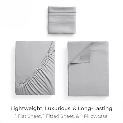 Image of Mellanni Twin XL Sheets Set - 3 PC Iconic Collection Bedding - Hotel Luxury, Extra Soft, Cooling Bed Sheets - Wrinkle, Fade, Stain Resistant (Twin Extra Long, Light Gray)
