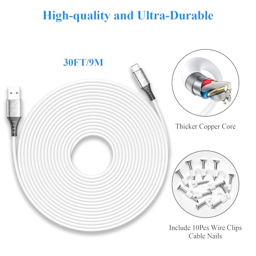 Cable de extensión USB C de 30 pies para alimentación estable de cámaras CCTV y Ring 4
