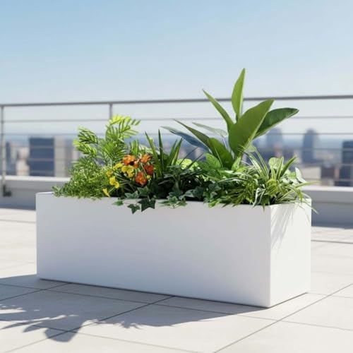 Image of Amazon Brand - Umi Recta R (24X10) Inch Rectangle Pots for Planter & Flowers Big Size Gamla - Lightweight, Durable Outdoor & Indoor Planters, Perfect for Balcony & Terrace Gardens (White)