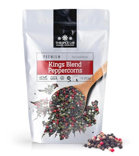The Spice Lab Rainbow Peppercorns - Mixed Peppercorns Whole – 1 Pound Resealable Bag - Kings Peppercorn Medley - All Natural OU Kosher Gluten Free - Rainbow Peppercorns For Grinder Refill
