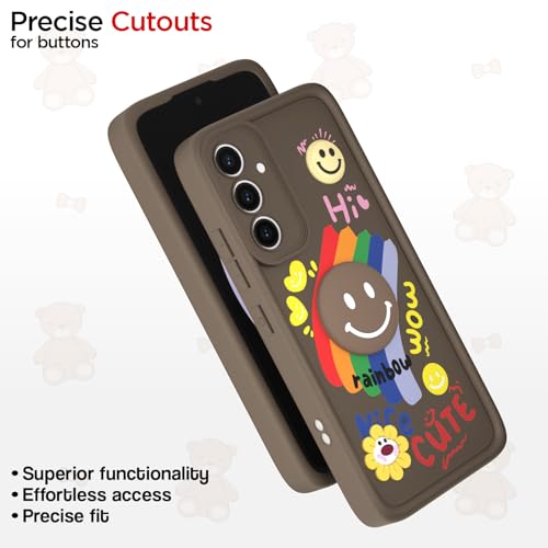 Image of Pikkme Back Cover for Samsung Galaxy S23 FE 5G | Soft Silicone| Cute Rainbow Smile & 3D Cartoon Flower Design | Shockproof Raised Camera Protection Bumper Case (Brown)