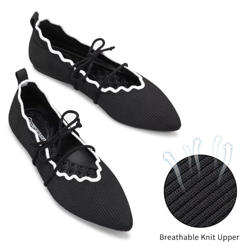 BEJINASH Women's Knitted Flats Pointed Toe Slip On Womens Shoes with Ruffled Vamp Elastic Rope Design for Casual Daily Ballets Shoes3