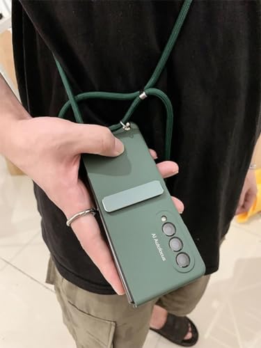 Étui Galaxy Z Fold 5 4 mince haut de gamme vert avec support et bandoulière chic