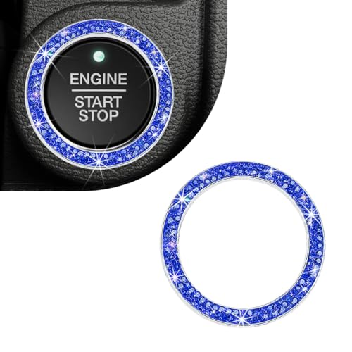 Sbulhia Calcomanía de anillo de arranque del motor para automóvil, cubierta decorativa de botón de arranque con doble diamantes de imitación de cristal, brillante encendido automático y anillo de