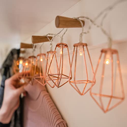 Metall Laternen Lichterkette - batteriebetrieben - Timer-Funktion - 10 LEDs warmweiß, von Festive Lights (Rosé-Gold)