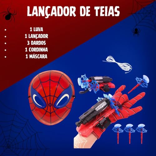 Kit Máscara + Luva Lança Teia Aranha Lançador Infantil