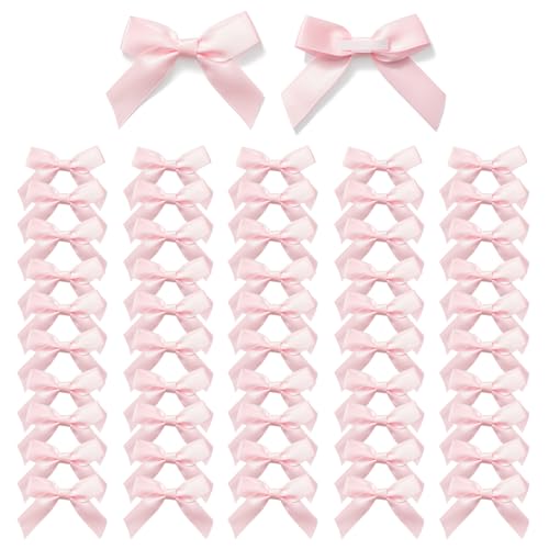 MORSUNBELA Schleife Deko Kleine Rosa Geschenkschleifen Selbstklebend Schleifen Satinband Geschenk für Valentinstag Geschenkverpackungen Weihnachten Hochzeit 50 Stück