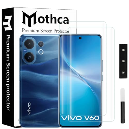 Image of Mothca Curved UV Tempered Glass Screen Protector for Vivo V60 5G | Transparent | Pack of 2 | Borderless Full Screen Coverage with UV Installation Kit