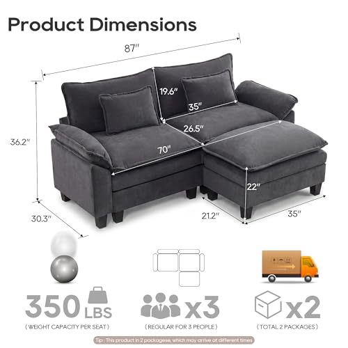 Image of URRED Oversized Modular Sectional Sofa,Dark Gray:87 inch L Shaped