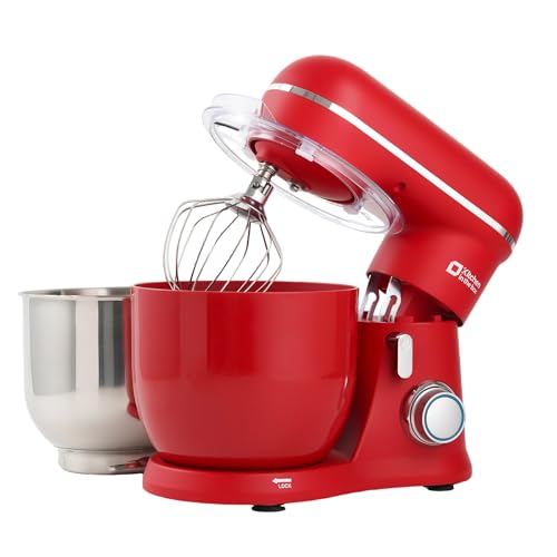 Kitchen in the box Small Stand Mixer, Mini Food Mixer for Baking with Two 3.5L Bowls, Dough Hook, Whisk, Beater, 10 Speed Settings Portable Lightweight for Daily Use (Red)