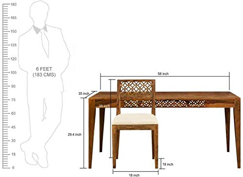 Image of Furniture Wooden Dining Table 6 Seater | Six Seater Dinning Table with Chairs | Dining Room Set | Sheesham Wood, Natural Brown Finish