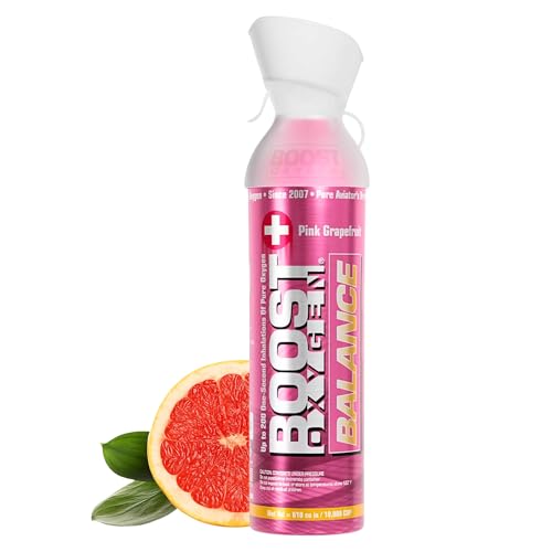 Boost Oxygen Cylinder - Portable Oxygen Cylinder for Breathing Up To 200 Uses | Pink Grapefruit Pure Oxygen Can Promotes Free Breathing, assists with Hangovers, Colds, & Revitalizes Lungs 9L
