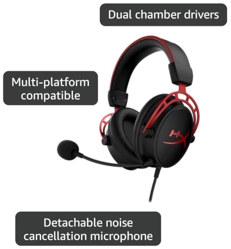Image of HyperX Cloud Alpha - Gaming Headset, Dual Chamber Drivers, Legendary Comfort, Aluminum Frame, Detachable Microphone, Works on PC, PS4, PS5, Xbox One, Xbox Series X|S, Nintendo Switch and Mobile - Red | Dual-Chamber 50 Mm Drivers for Reduced Distortion, Durable Aluminum Frame, Memory-Foam Ear Cushions with Premium Leatherette