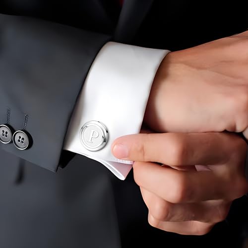image for LOYALLOOK Initial Silver Cufflinks for Men Silver Cuff Links Personali