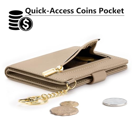 Image of Airkit Small Wallet Women RFID, PU Leather Card Holder with Keychain | Slim Compact Zipper Coin Purse for Ladies, Travel Holiday Gifts for Mom, Cute Mini Bifold Wallets