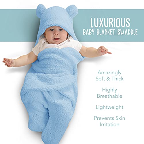 BlueMello Baby Swaddle Blanket | Ultra-Soft Plush Essential for Infants 0-6 Months | Receiving Swaddling Wrap Blue | Ideal Newborn Registry and Toddler Boy Accessories | Perfect Baby Girl Shower Gift - Image 3